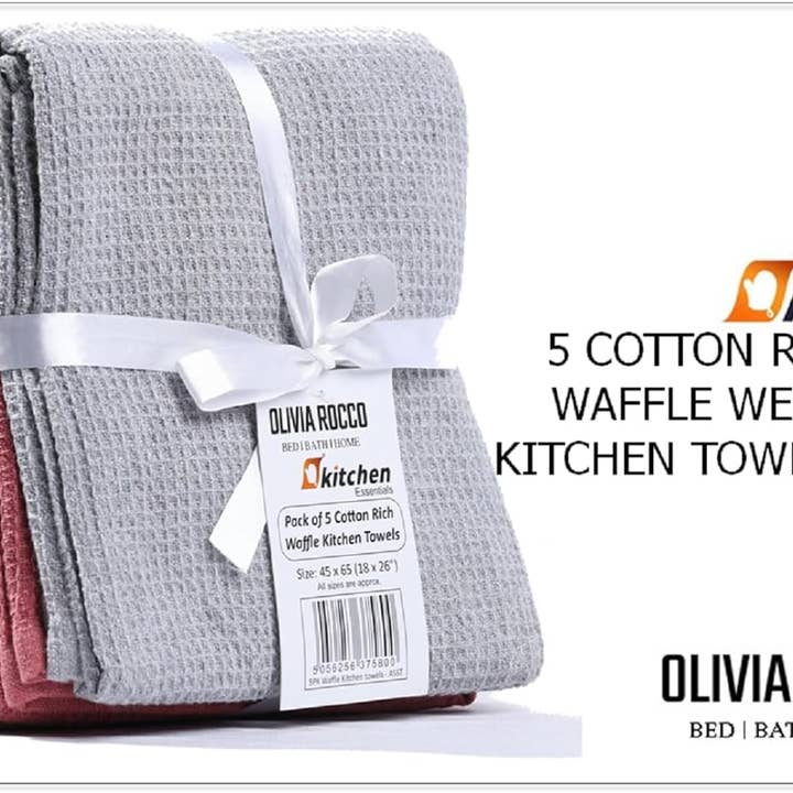 ASSORTED Pack Of 5 Luxury Waffle Kitchen Tea Towels for wholesale on Faire1