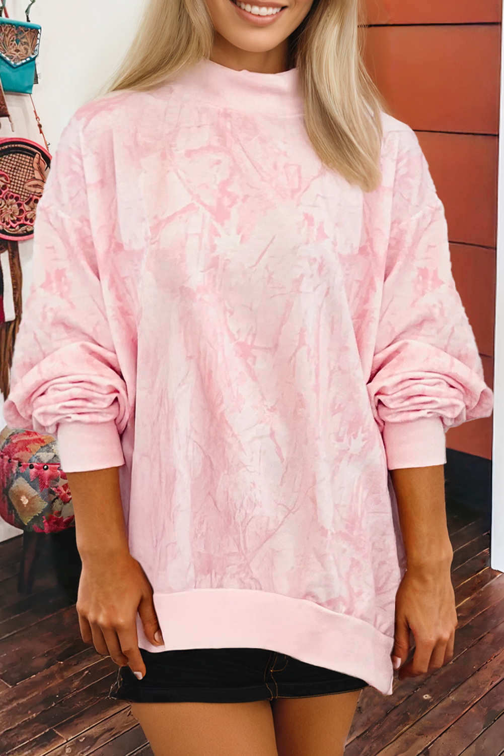 fashionworks - Wholesale Sweatshirt - Women's - Fashion-W Camo Mock Neck Baggy Sweatshirt1