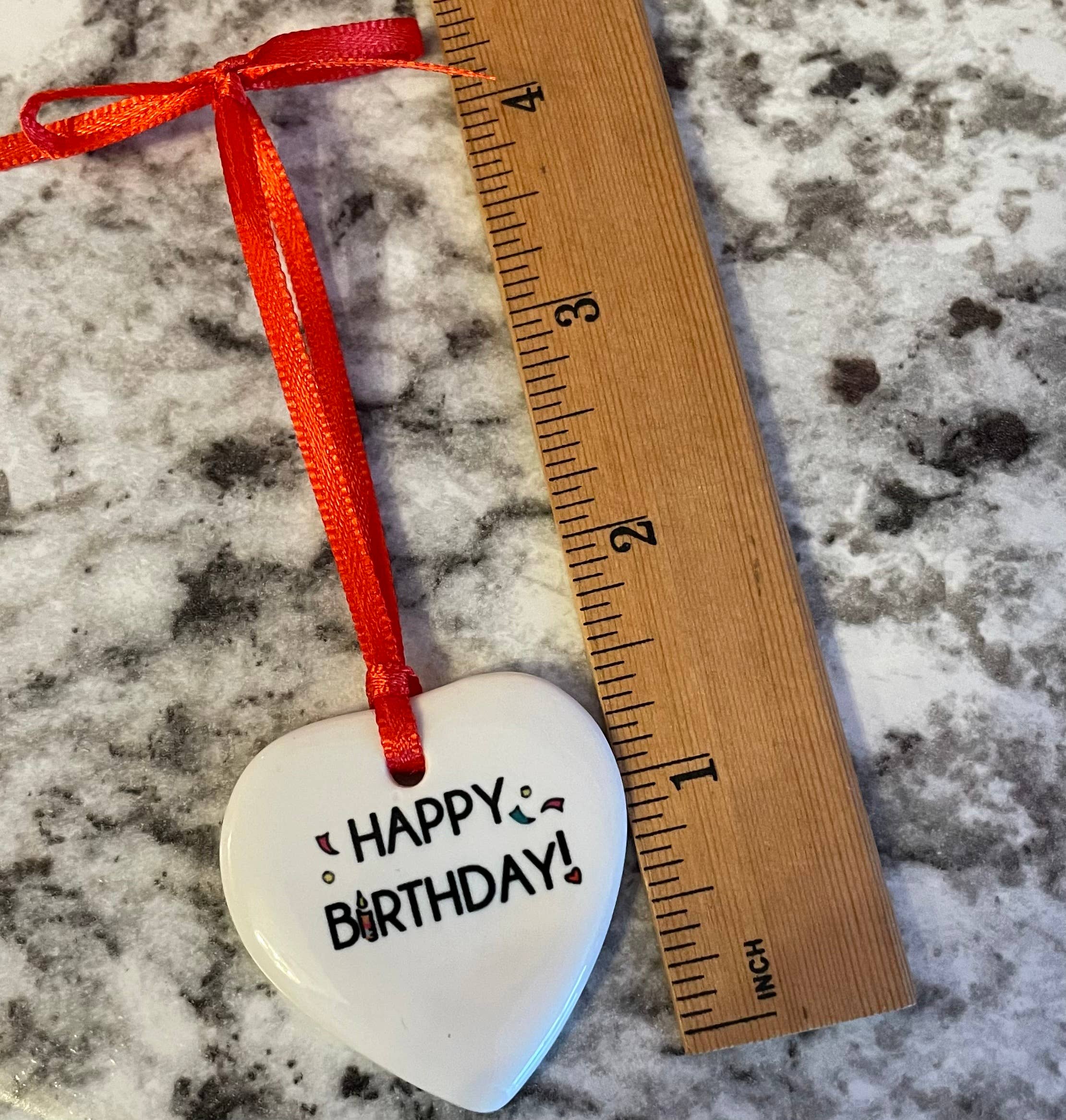 philoSophie's Stationery & Gifts - Wholesale Ornament - Happy Birthday gift tag, small porcelain ornament, heart0