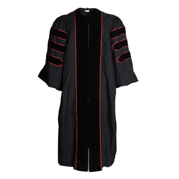 Cap and Gown Direct - Wholesale Gown - Women's - Deluxe Black Doctoral Gown With Red Piping