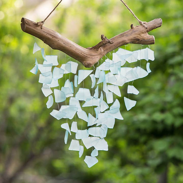 Raindrop Butterfly Mobile / Wind Chime - Aqua Rcycld Bottle for wholesale by Garden Age Supply