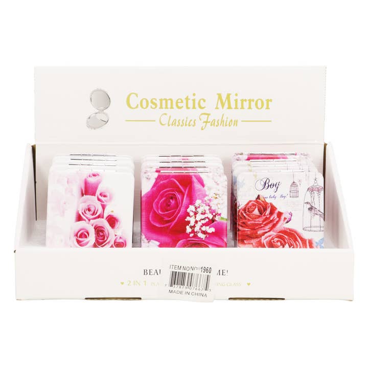 ASSORTED Rose Floral Matte Makeup Mirror - 12 Pcs for wholesale on Faire2