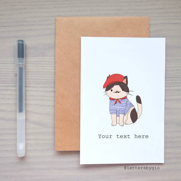 French Cat Greeting Card for wholesale by Lettersbygio