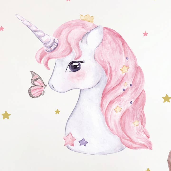 Unicorn- og sommerfuglefolie V255 vægdekoration for engroshandel hos WANDKIND