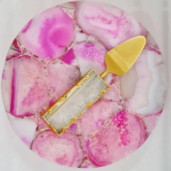 Pink Agate cake plate set for wholesale by Original Stone Decor