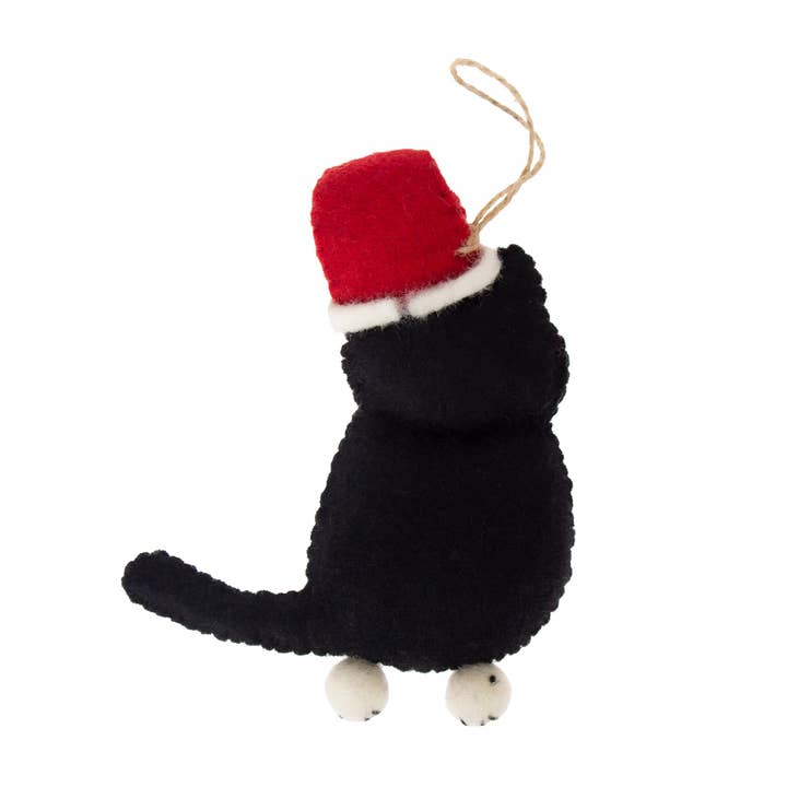 Global Crafts - Wholesale Ornament - Zwart-wit tabby Santa Cat vilten ornament4