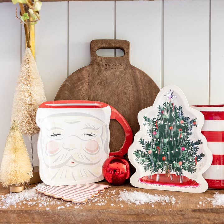 My Mind’s Eye – Prato descartável por atacado – Pratos de papel em forma de caneca com rosto do Papai Noel para Natal CHR10411