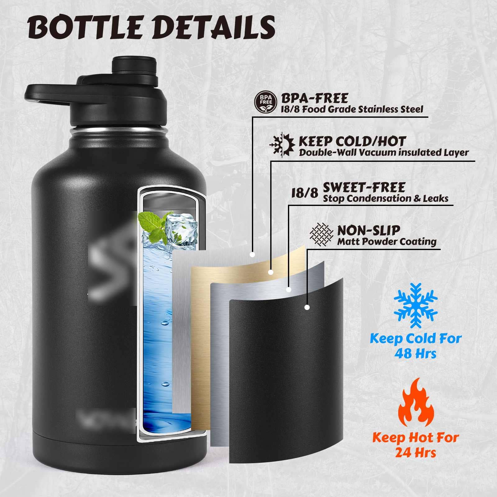 Antarctica Outdoors - Wholesale Water Bottle - Votagoo 64Oz Half Gallon Stainless Steel Insulated Tactical Water Bottle with Metal Military Water Bottle Tactical Carrier Bag20
