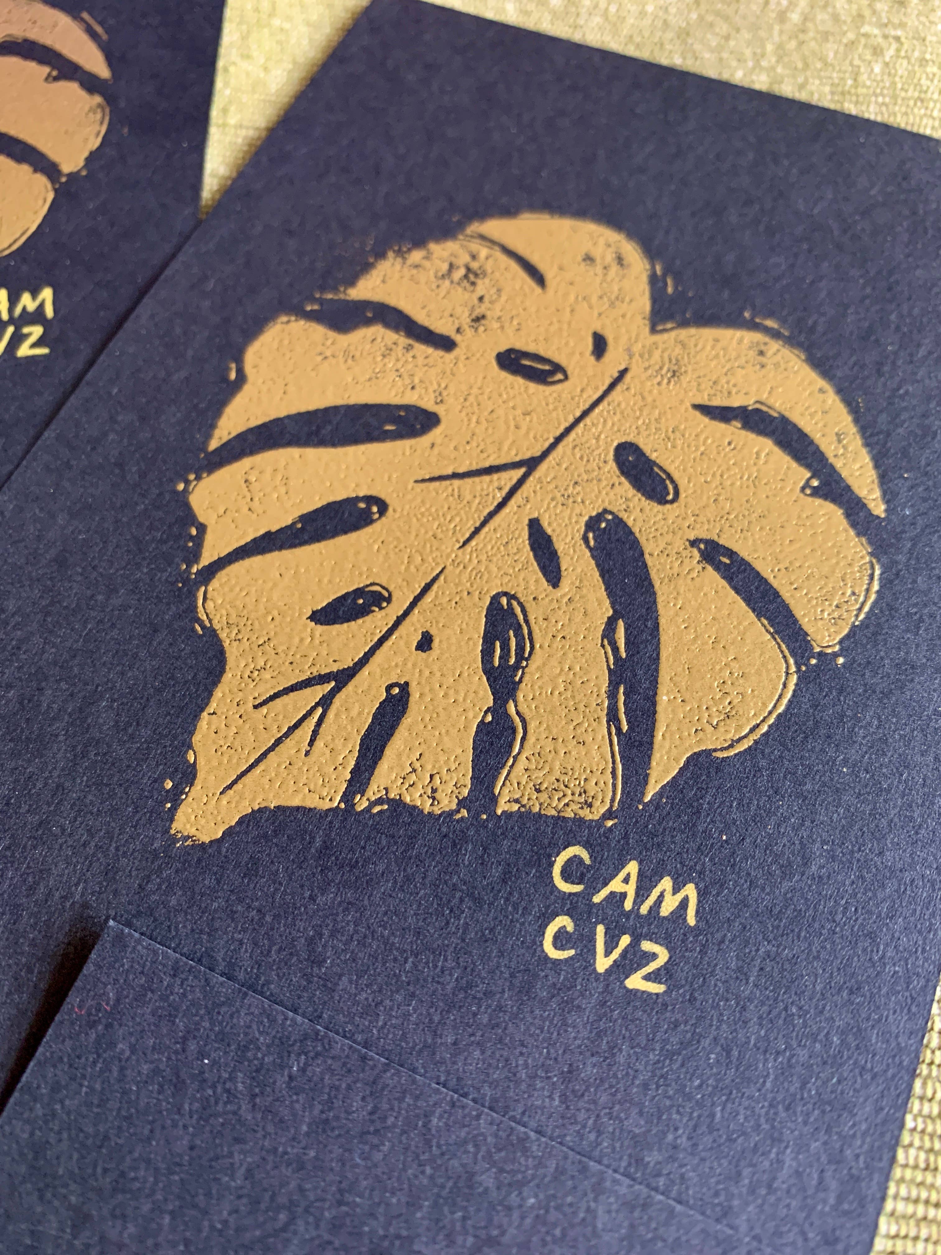 Camille Cauvez illustration et papeterie - Wholesale Wall Art Set - Monstera set of 4 gold linocuts | handmade prints2