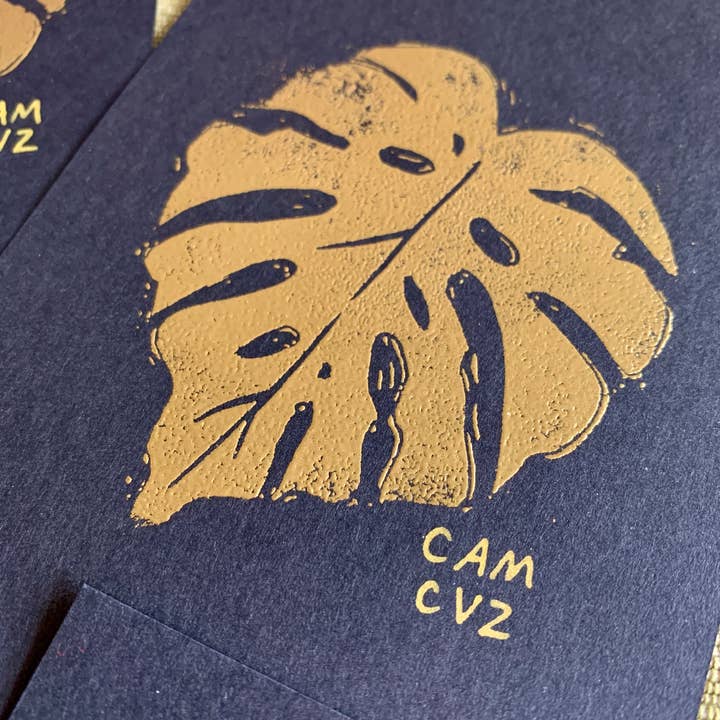 Camille Cauvez illustration et papeterie - Wholesale Wall Art Set - Monstera set of 4 gold linocuts | handmade prints2