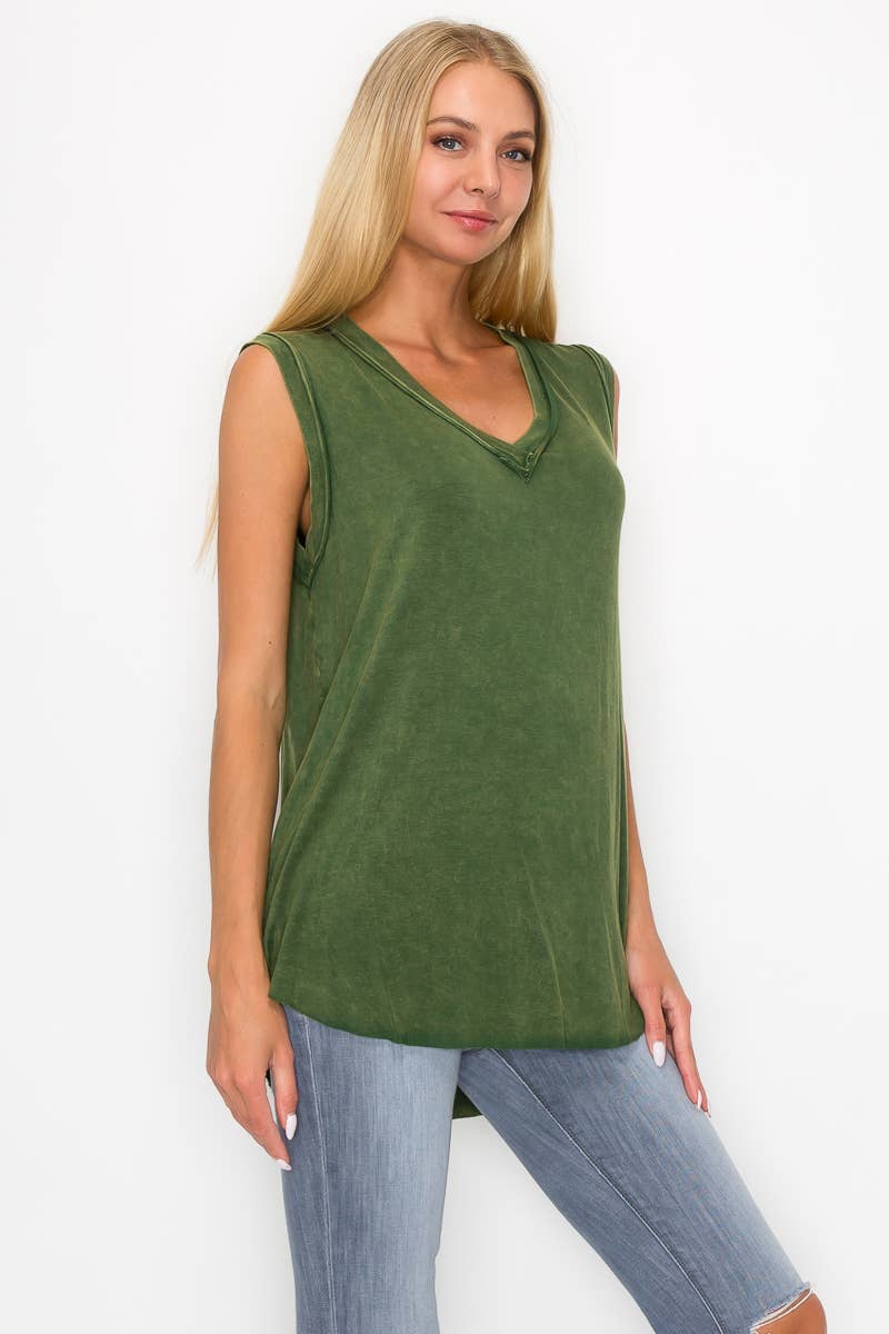 J.Her - Wholesale Tuniek - Dames - Met mineralen gewassen top zonder mouwen met V-hals HT40045