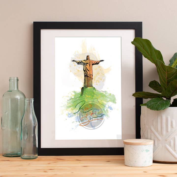 Lámina de Río de Janeiro, Skyline de Río de Janeiro, Arte de Río de Janeiro, Póster de Río de Janeiro, Acuarela de Río de Janeiro, Río de Janeiro WCSymbol123 para venta al por mayor de DreamMachine Prints