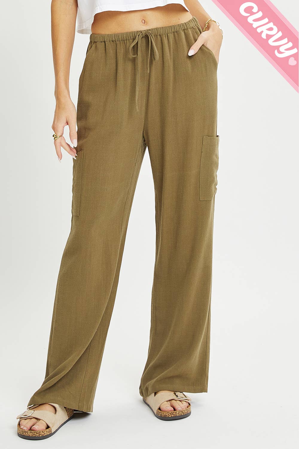 Sweet Lovely by Jen - Wholesale Pants - Women's - PLUS SIZE LINEN- BLEND PULL-ON-PANTS2