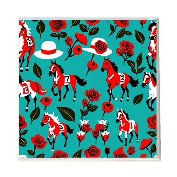Derby heste, roser og hatte keramisk coaster for engroshandel hos Layne Wilson