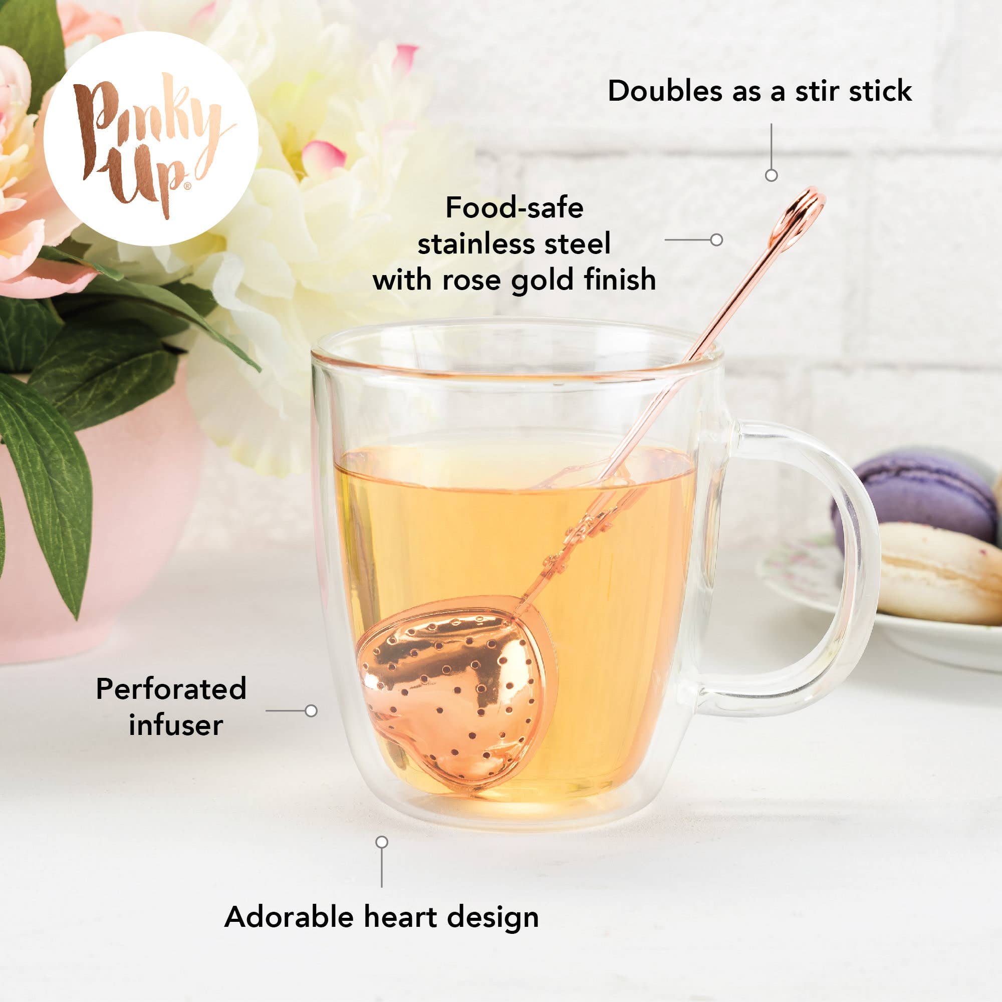 Pinky Up - Wholesale Tea Strainer/Infuser - Rose Gold Plated Stainless Steel Tea Infuser Heart5