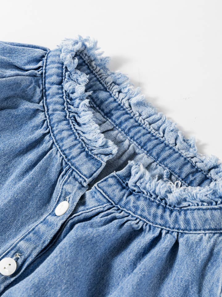 Sky Blue Natasha Buttoned Denim Top for wholesale on Faire