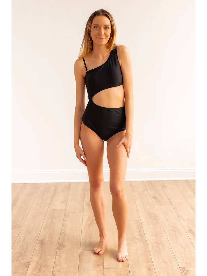 Side Cut One Piece Swim, Black for wholesale on Faire2