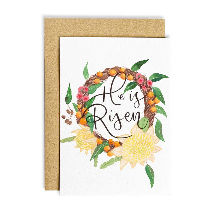 Tarjeta cristiana de Pascua «Ha resucitado» para venta al por mayor de The Wattle Studio