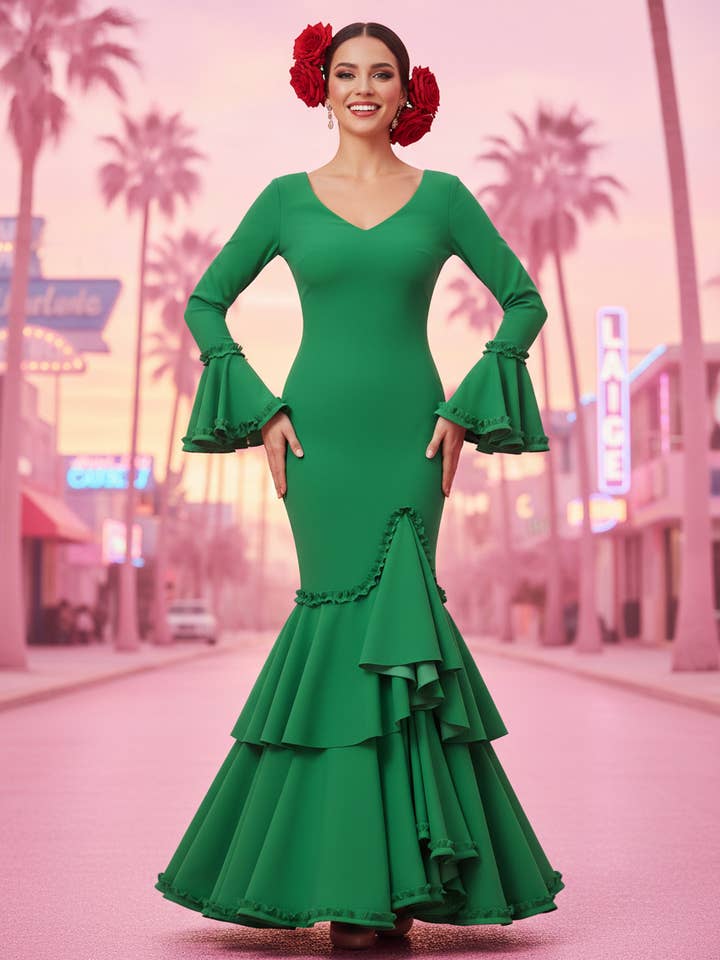 TENUE FLAMENCA VERTE ANDALOUSIE EMMA WU DESIGN X FLAMENCA EM229 pour la vente par EMMA WU DESIGN