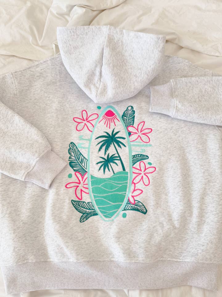 Pearl Grey Surfing The Waves Embroider Hoodie for wholesale on Faire7