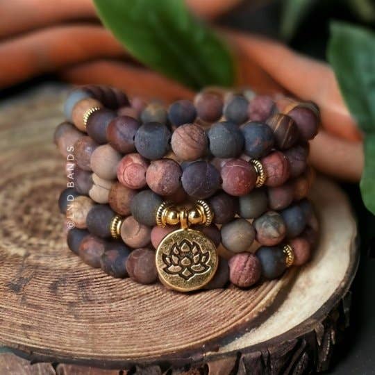 Mala Prayer 108 Beads Matte Picasso Jasper Bracelet Necklace, Yoga Meditation Spiritual Bracelet, Strength, Grounding, Ethnic, Unisex gift for wholesale by LND Bands