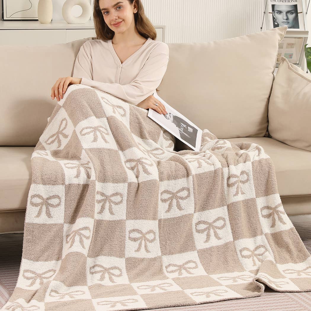 Fashion City - Wholesale Throw Blanket - RIBBON AND CHECKERED Cozy Soft Throw Blanket 2