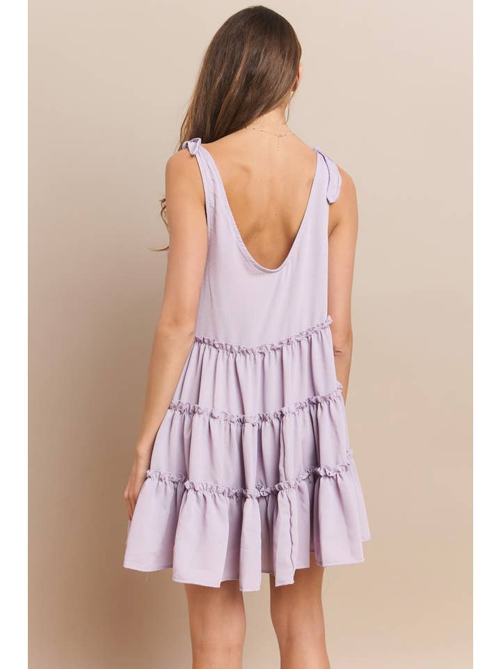WISTERIA LANE - Wholesale Dress - Women's - BOHO TEXTURED CREPE TIERED BABYDOLL DRESS - 3115 LAVENDER1