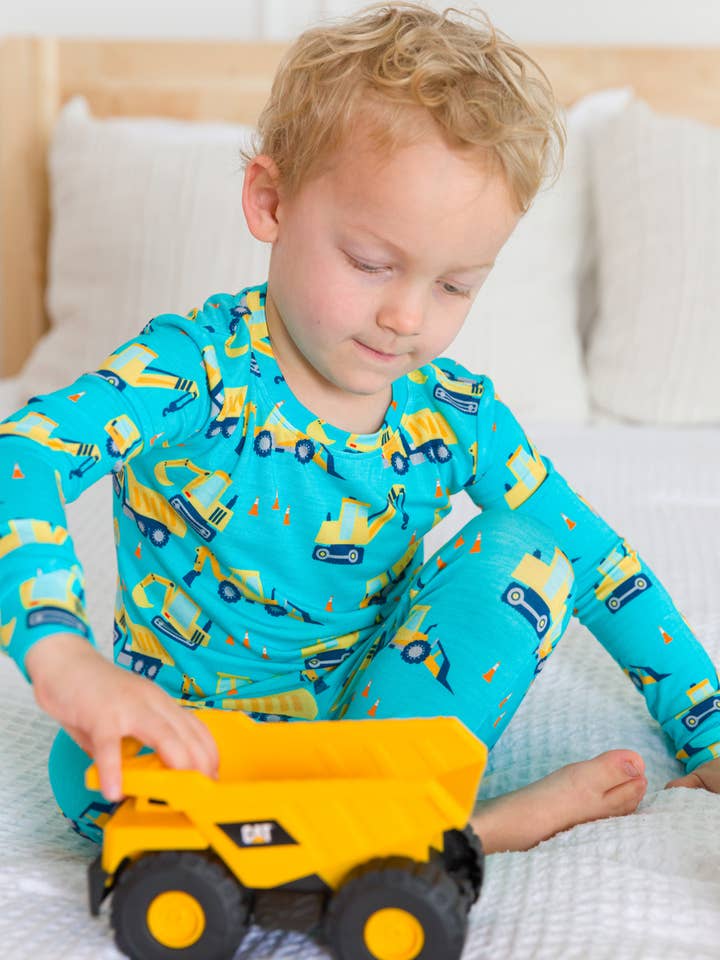 Azul Conjunto de Pijama de Manga Comprida SoftSnooze™ Kids em Viscose de Bambu Sob Construção para venda a revendedores na Faire1