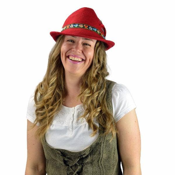 European Heritage Gifts - Wholesale Newsboy/Schoolboy Hat - Unisex - Tyrolean Alps Red 100% Wool Hat with Embroidered Band