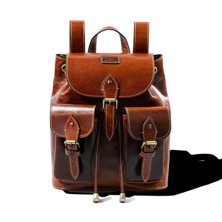 Unisex Leather Backpack Cognac for wholesale by Alejandra Collective