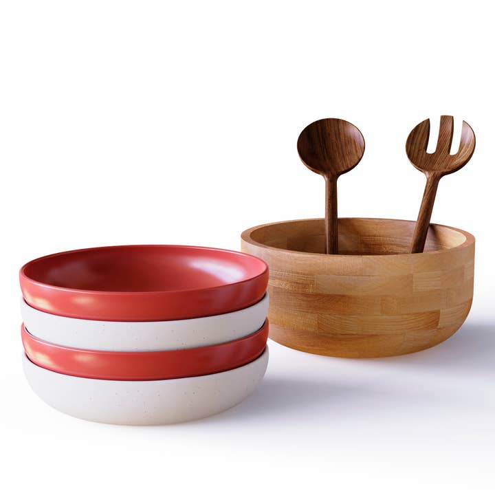 Set di insalatiere, bianco maculato e terracotta per la vendita all'ingrosso da parte di Ziruma Co.