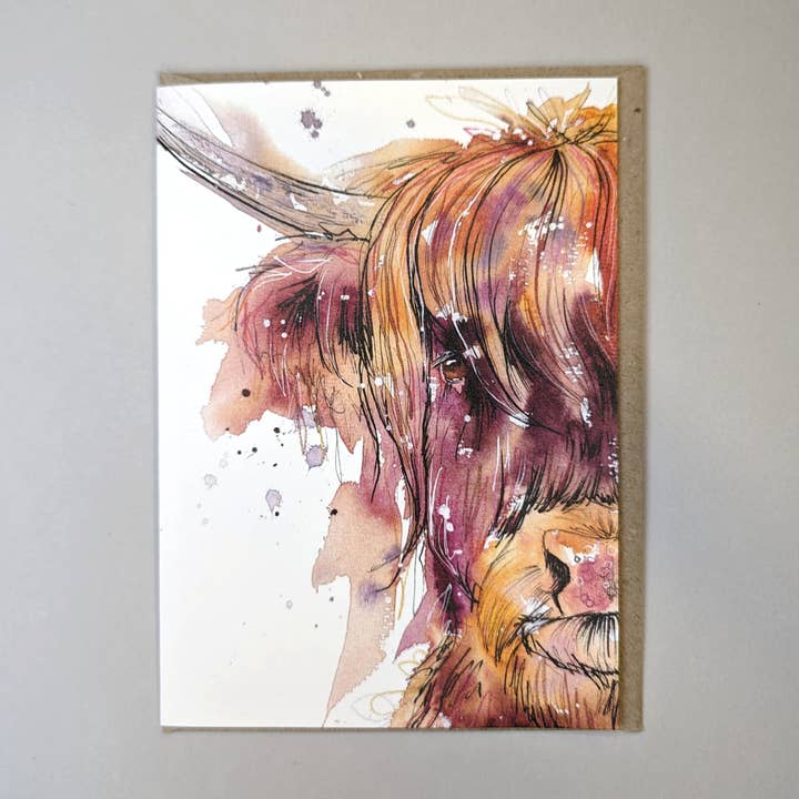 Carte The Observer' Highland Cow pour la vente par Tori Ratcliffe Art