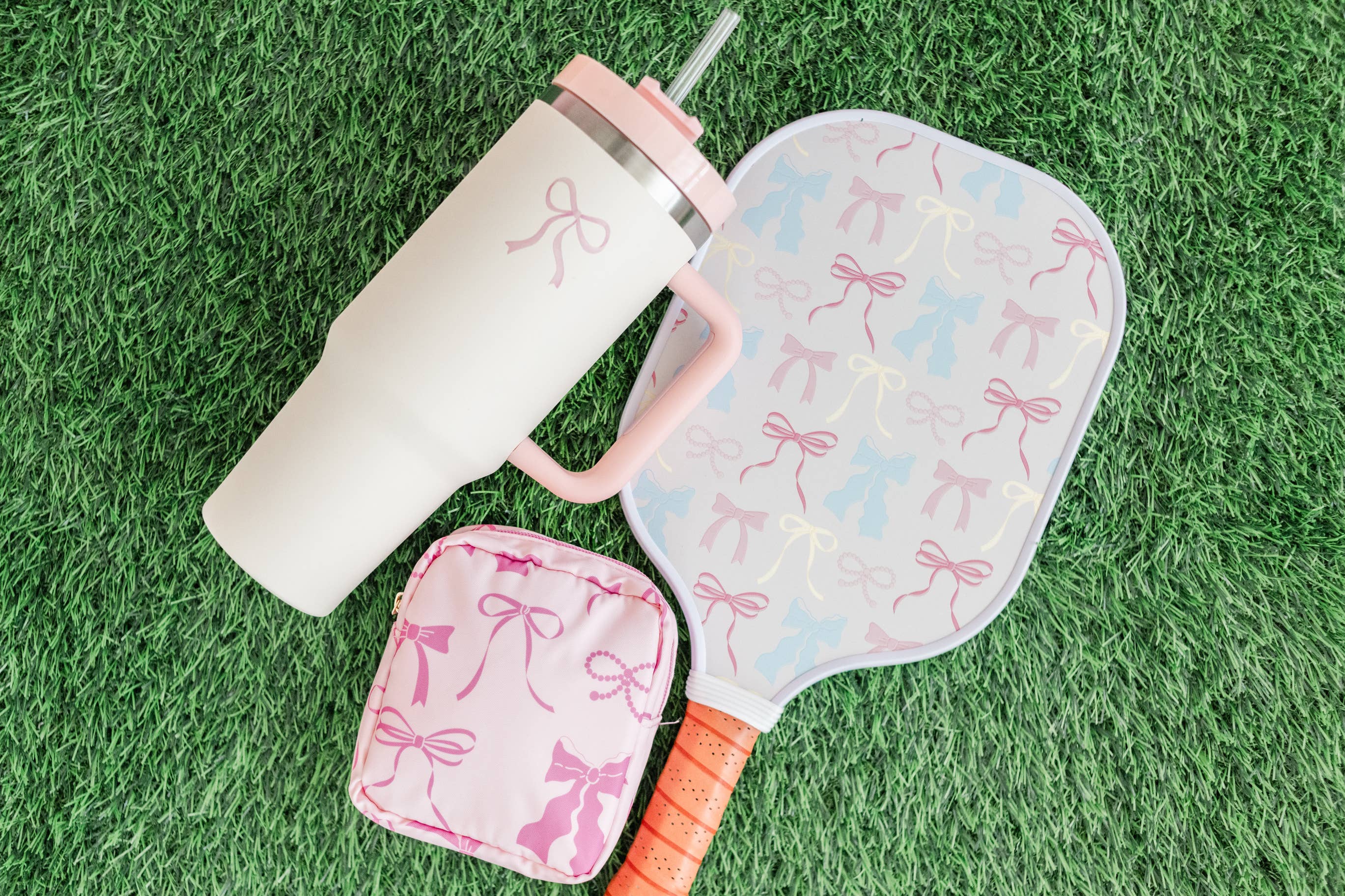 Rock Paper Scissors - Wholesale Sporting Accessories - Pastel Bows and Stripes Double-Sided Pickleball Paddle3