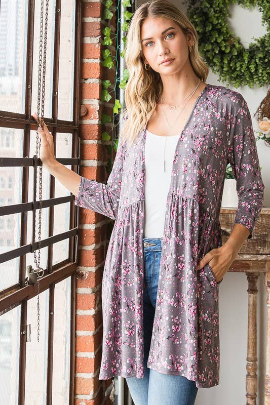 CARBONE SJ1082-17 CARDIGAN APERTO FLOREALE CON ARRICCIATURA in vendita all'ingrosso su Faire9