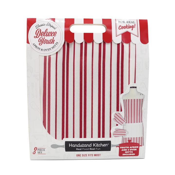Classic Striped Youth Apron & Mitt Set – Young Baker Gift for wholesale by Handstand Kitchen