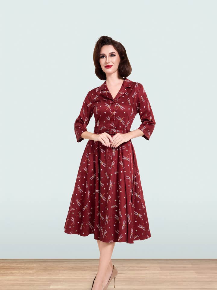 BROWN Christine Dragronfly Flared Dress 3/4 for wholesale on Faire0