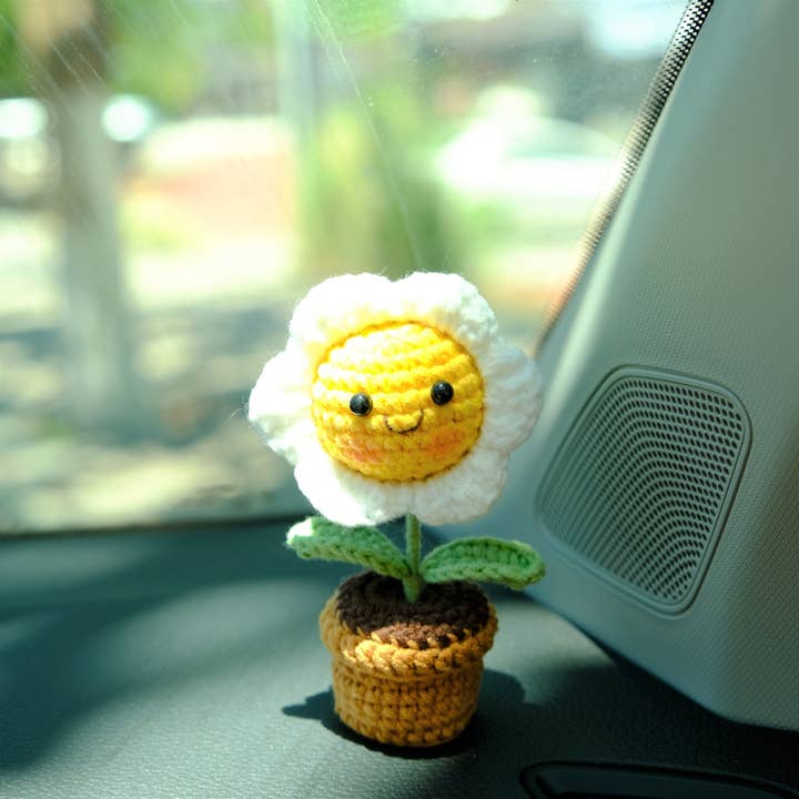 Anh2 LTD - Wholesale Car Decorative Charm - Unisex - Crochet Mini Smiley Sunflower Doll Potted Plant Car Ornament9