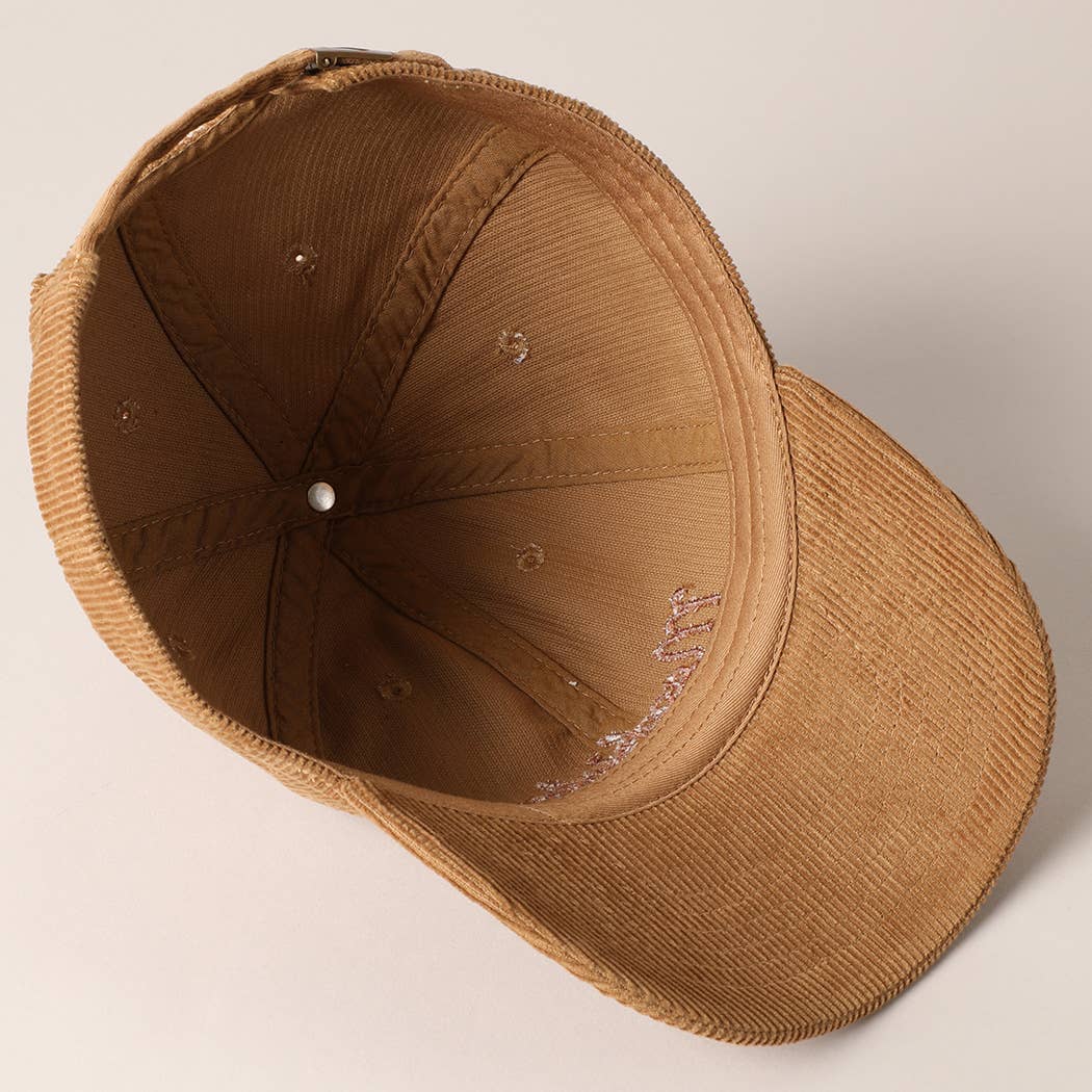 Fashion City - Wholesale Baseball Cap - Women's - Cappuccino Letter Graphic Embroidery Corduroy Cap9