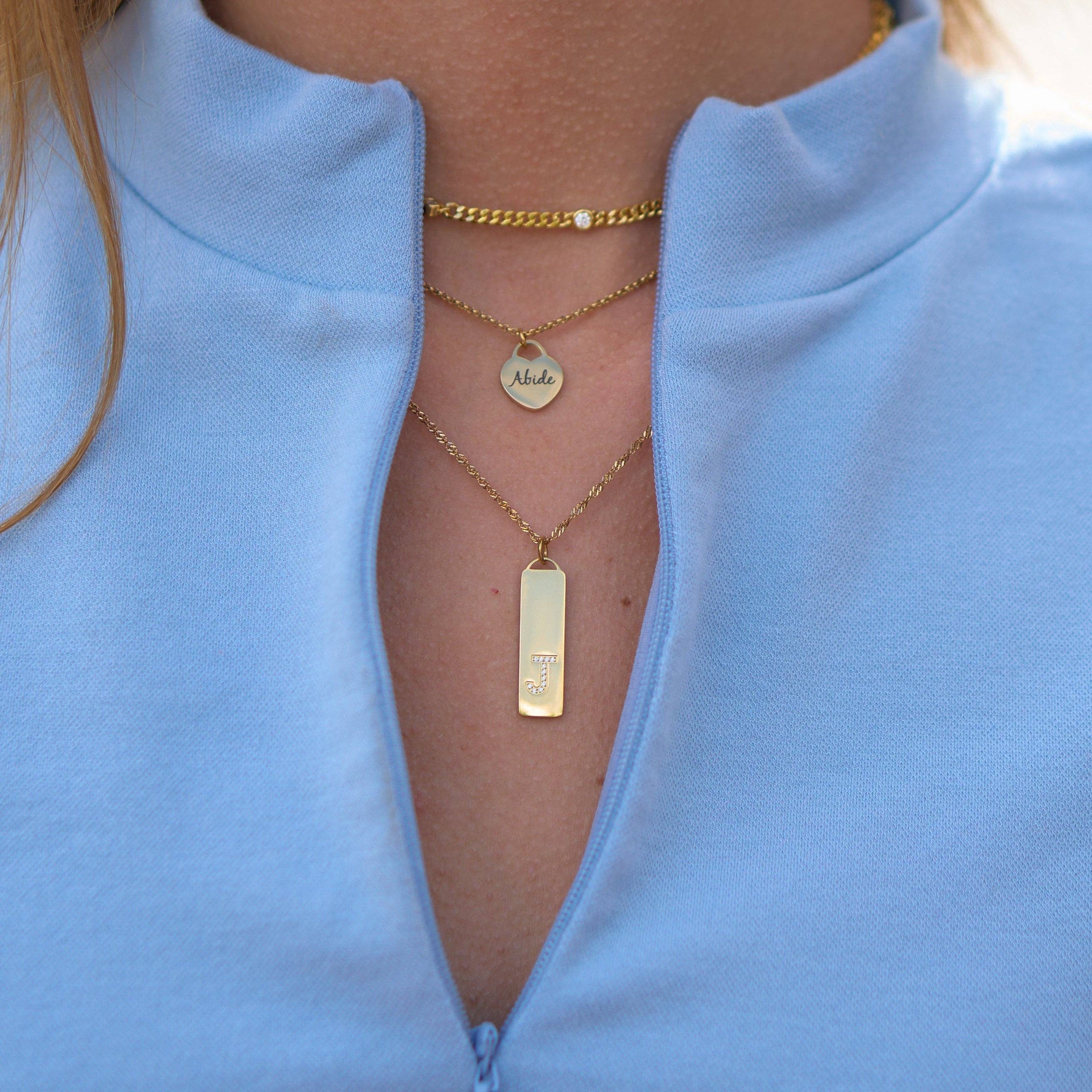 Brenda Grands Jewelry - Wholesale Pendant/Charm Necklace - Waterproof Gold Initial Bar Pendant Necklace1