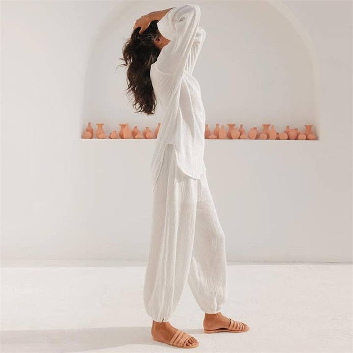 FurDecoration - Wholesale Sleepwear Set - Women's - Cotton Two-Piece Long Women's Casual and Loose Pajama Set