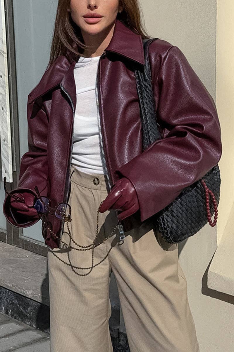 Mccolin – Großhandel Lederjacke – Damen – Reißverschluss-Front Kurz geschnittene Kunstlederjacke4