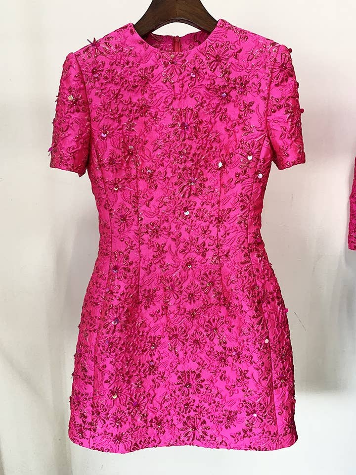 Productseeker - Wholesale Dress - Women's - DR071 Jacquard Beading Short-sleeved Dress