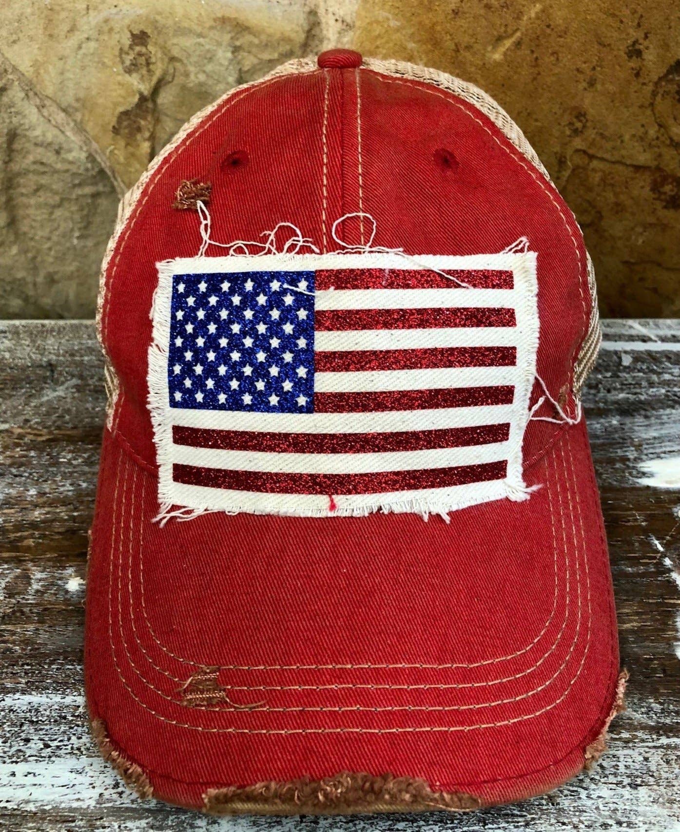 BohoGroove - Wholesale Trucker Hat - Women's - “American Flag Glitter” Hat – Patriotic snapback23