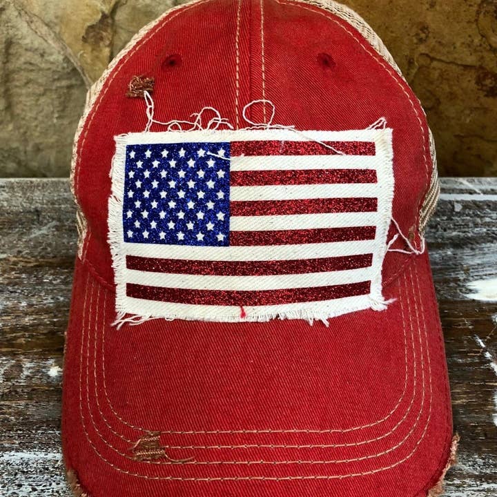 BohoGroove - Wholesale Trucker Hat - Women's - “American Flag Glitter” Hat – Patriotic snapback23