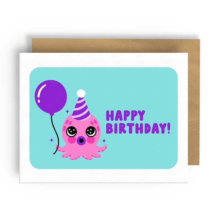 Have Birhday Octopus Balloon Card for wholesale by Squidly Designs