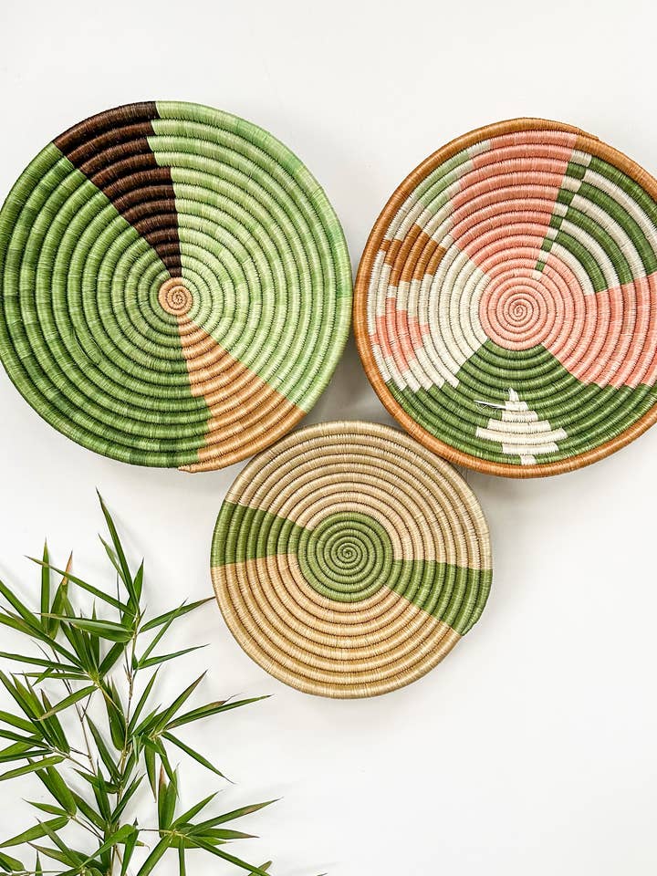 Ensemble de 3 paniers muraux verts, paniers tressés décoratifs pour la vente par sifadesigns