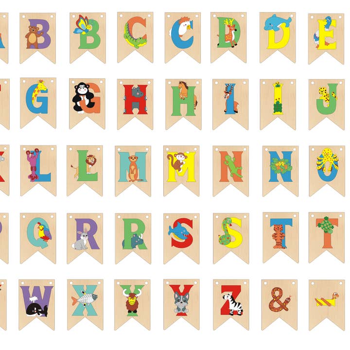 Ryan Town Toys & Gifts - Wholesale Wood Toy - Kids - Wooden Animal " Bunting Letters" Starter Kit, with Stand1