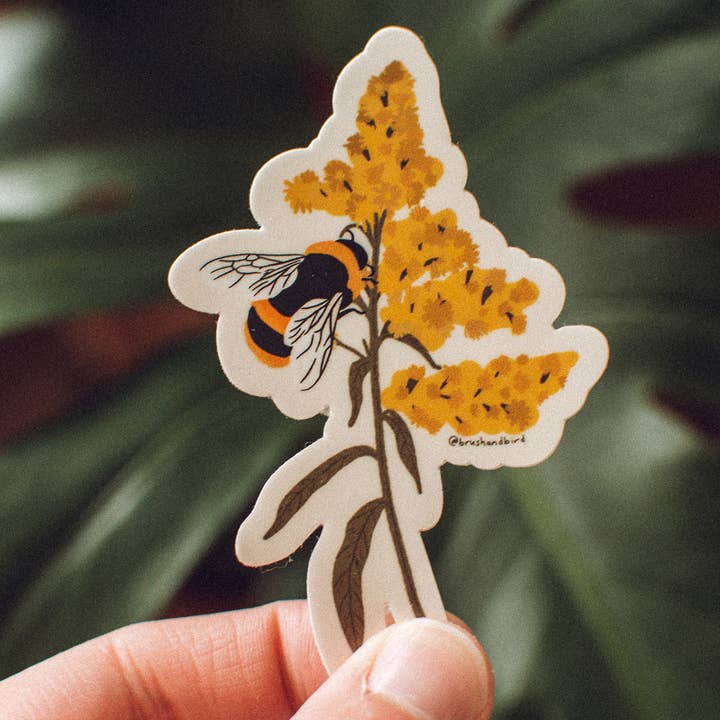 Brush + Bird Paper Co. - Wholesale Sticker - Bumblebee Goldenrod Sticker | Floral Bee Vinyl Sticker