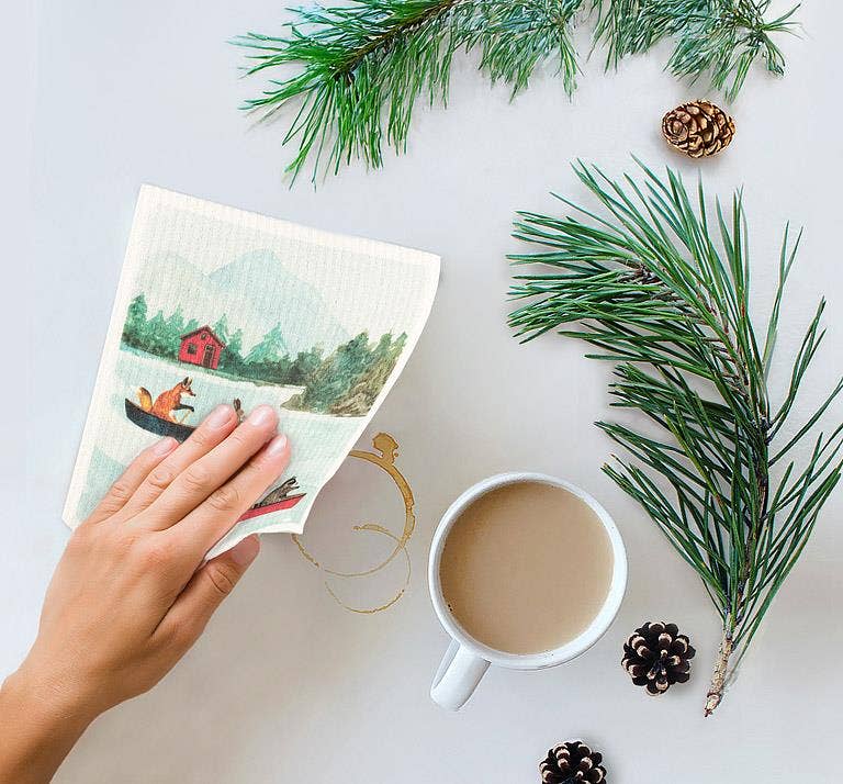 Abbott - Wholesale Dishcloth - Animals in Canoe Dishcloth-6.75x7.5"L2