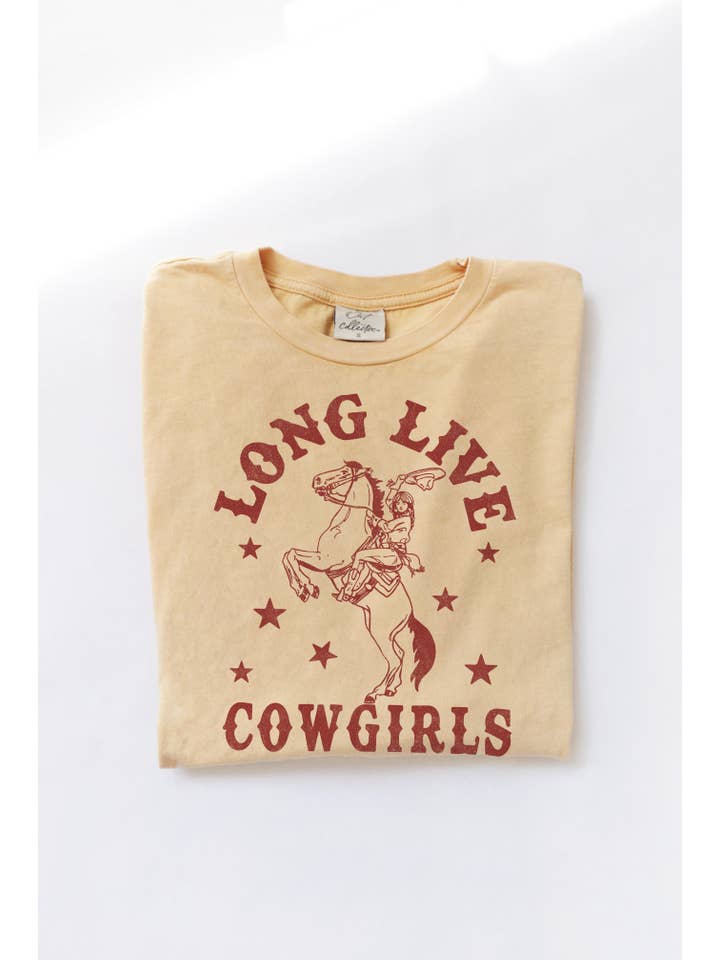 OAT COLLECTIVE - Wholesale Screen Printed T-Shirt - Women's - LONG LIVE COWGIRLS Mineral Washed Graphic Top